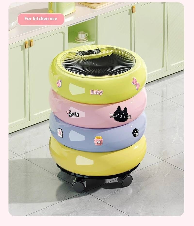 Modern Foot Pedal Trash Can – 12L Odor-Proof Kitchen & Home Waste Bin (Cream/Ice Cream Color, With/without Lid & Wheels)_voghion.com