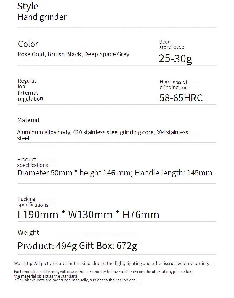 Hochwertige manuelle Kaffeemühle mit 7-Sterne-Edelstahlmahlwerk – tragbare Handkurbelmühle, einstellbarer Mahlgrad, Roségold, inklusive Geschenkbox_voghion.com