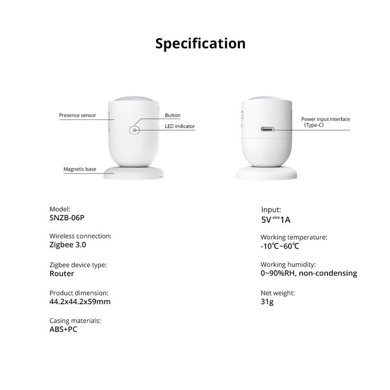SONOFF SNZB-06P Zigbee senzor prisotnosti osebe, zaznavanje svetlobe, mikrovalovni radar, pametni dom prek ZBBridge-P, eWek Alice Alexa_voghion.com