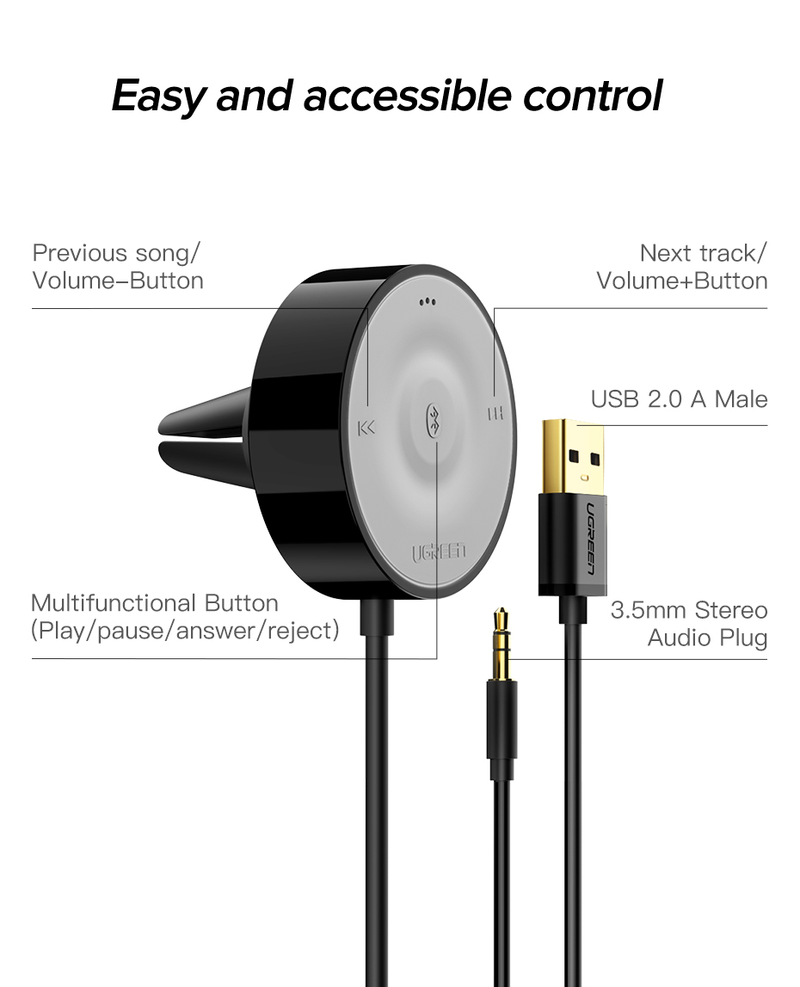 UGREEN Bluetooth 5.0 Car Kit Receiver AptX LL Wireless 3.5 AUX Adapter For Car Speaker USB Bluetooth 3.5mm Jack Audio Receiver_voghion.com