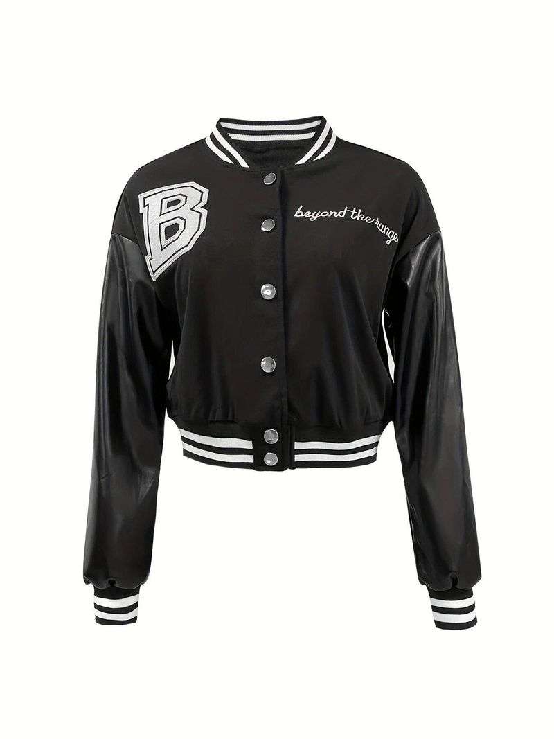 Women's Clothing large size leisure letter printing thread patchwork jacket baseball jacket_voghion.com