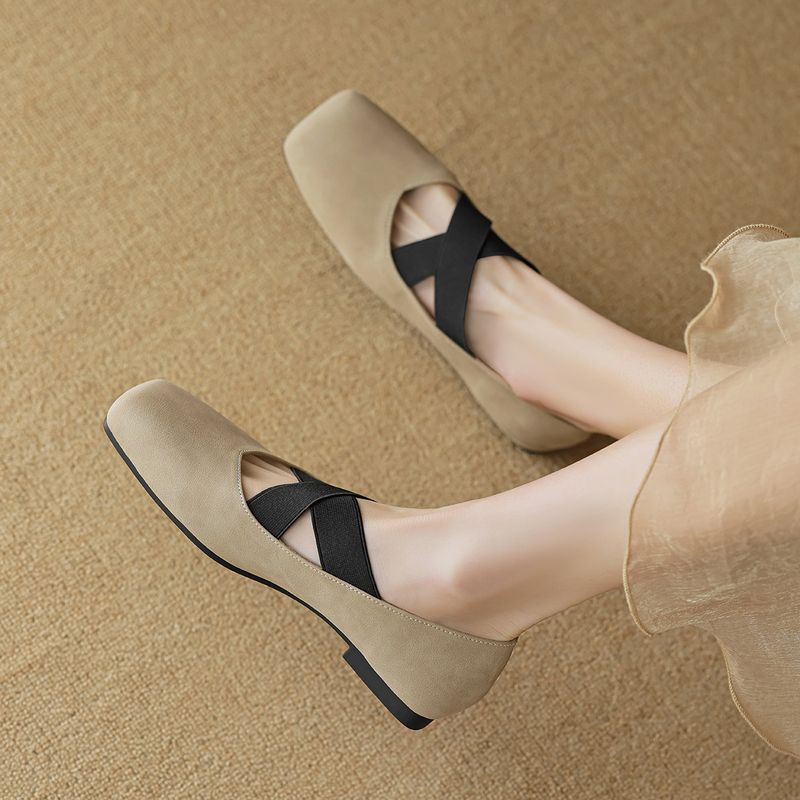 Silver Ballet Shoes Women's Light Mouth Vintage Cross Strap Square Head Single Shoes Women's Soft Sole_voghion.com