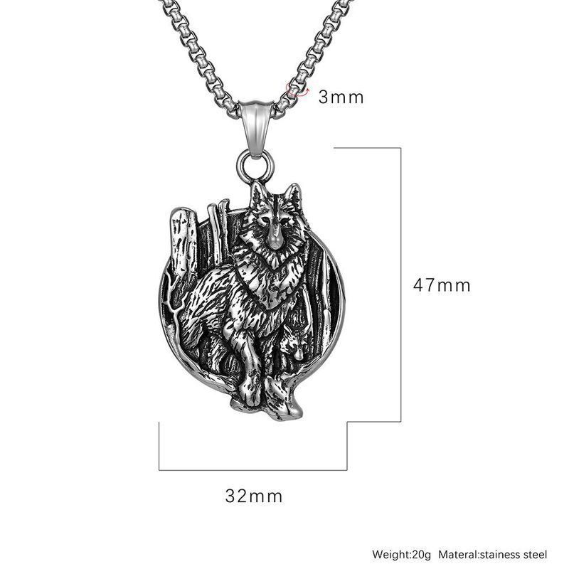Collana in acciaio al titanio con lupo vichingo in stile nordico retrò, ciondolo con testo vichingo da uomo, accessori personalizzati_voghion.com
