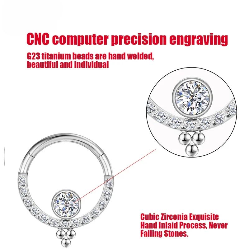 F136 Titanium Nose Rings Piercing industrial Tragus Clicker Hinged Segment Cartilage Helix Septum CZ Ear Cuffs Earrings Body Jewelry_voghion.com