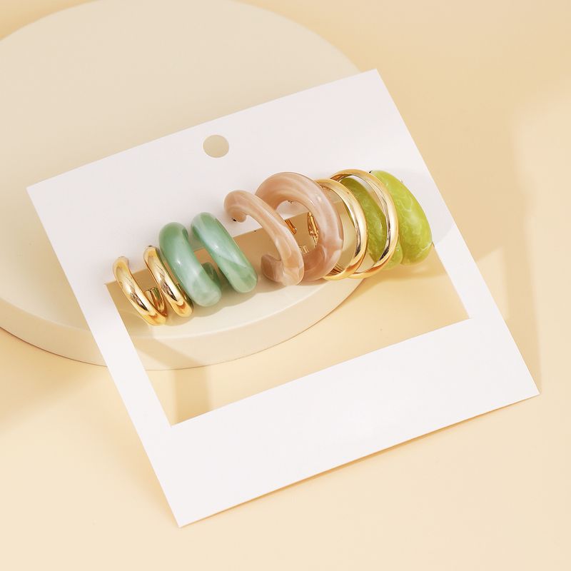 Women's earrings cross-border new color acetate earring set 5-piece set creative simple earrings retro C-shaped earrings_voghion.com