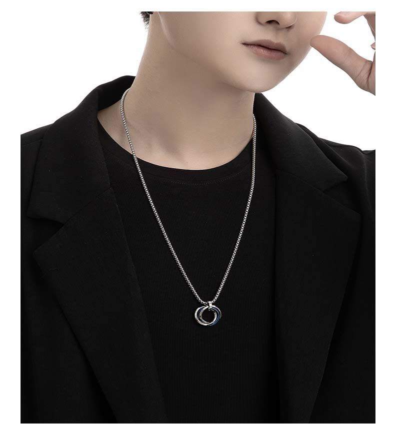 KEEOOK Three-Ring Titanium Steel Ring For Men Hip Hop Trendy Brand Design Versatile Pendant Sweater Chain_voghion.com