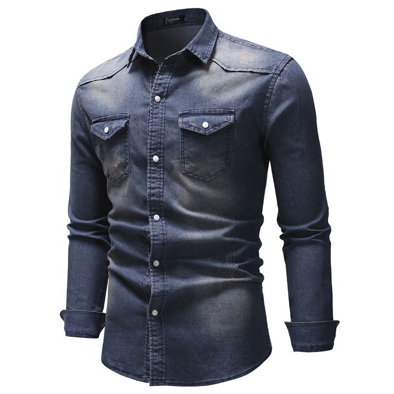 2020 Frühlingsmode Vier Jahreszeiten Modell Doppeltasche Herren Casual Langarm Jeanshemd 3011_voghion.com