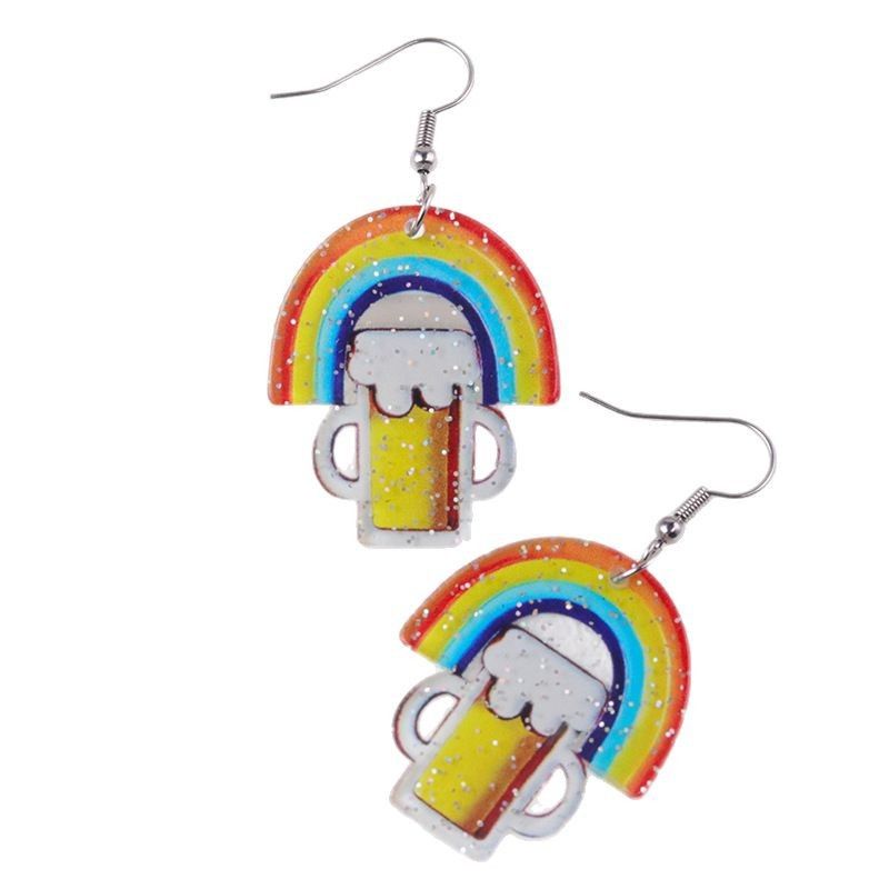 Boucles d'oreilles en verre à vin arc-en-ciel en acrylique, style créatif, pour le festival de la bière Clover_voghion.com