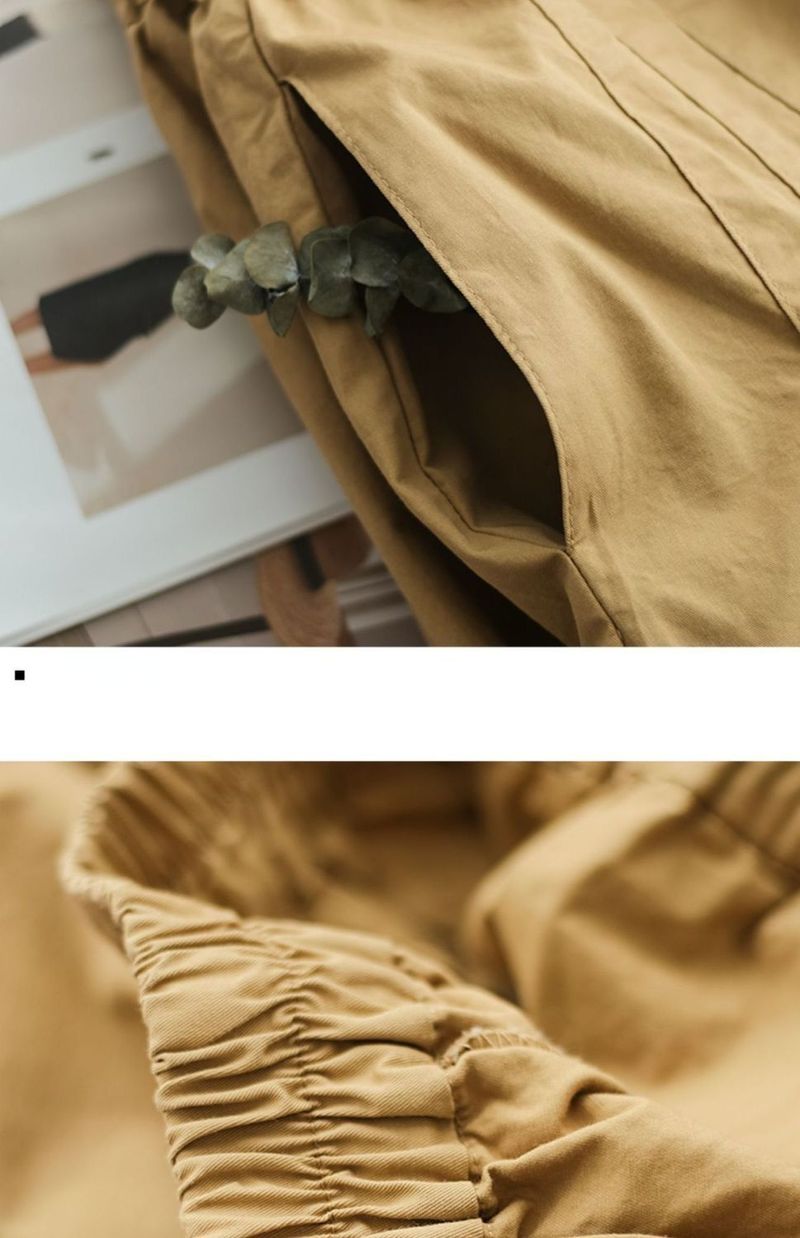 hot selling Khaki Women's 100% Pure Cotton Casual Loose Elastic Waist Wide Leg Women 2024 Summer New Retro Black Skirt Pants_voghion.com