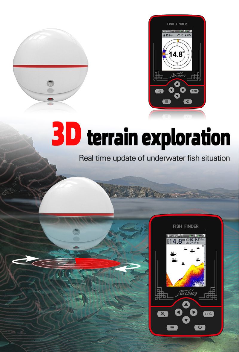 Equipo de pesca para pesca en el mar, detector inalámbrico submarino, teléfono móvil, alta definición visual inteligente 3D_voghion.com