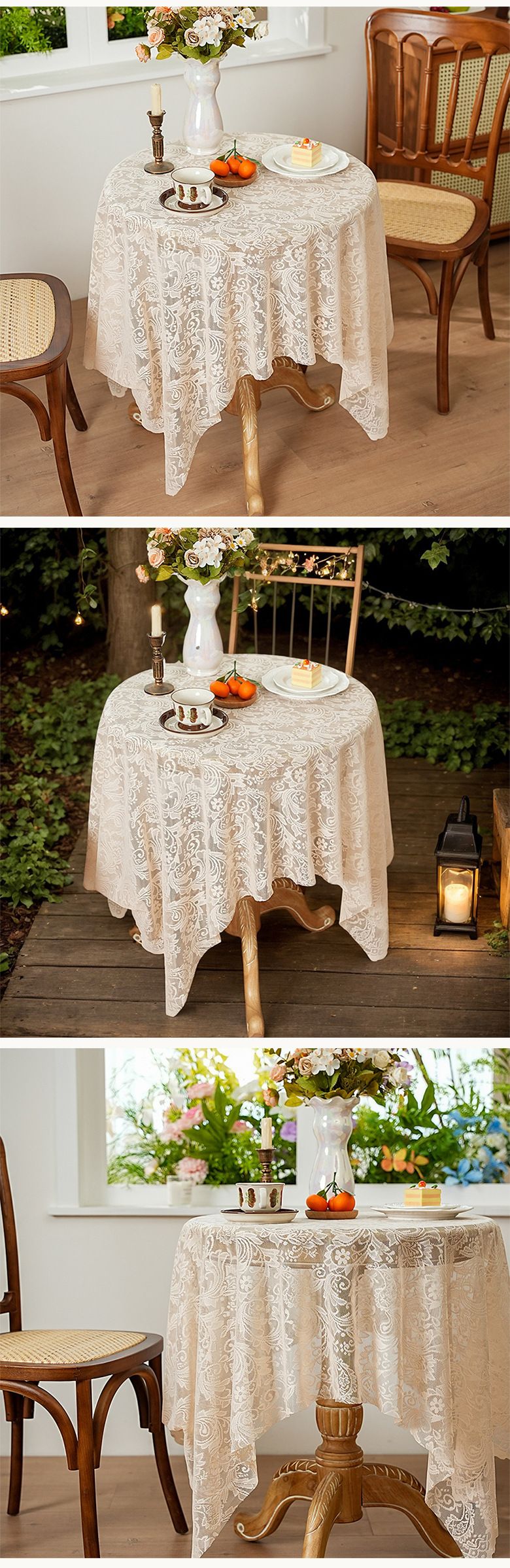 Luxury Lace Tablecloth – Elegant Rectangular Table Cover For Dining, Coffee Table, Café Machine Washable White/Black/Beige/Mint_voghion.com