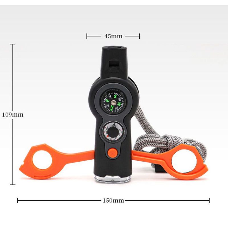 New Outdoor Multi-Function Survival Whistle With LED Light Thermometer Compass_voghion.com