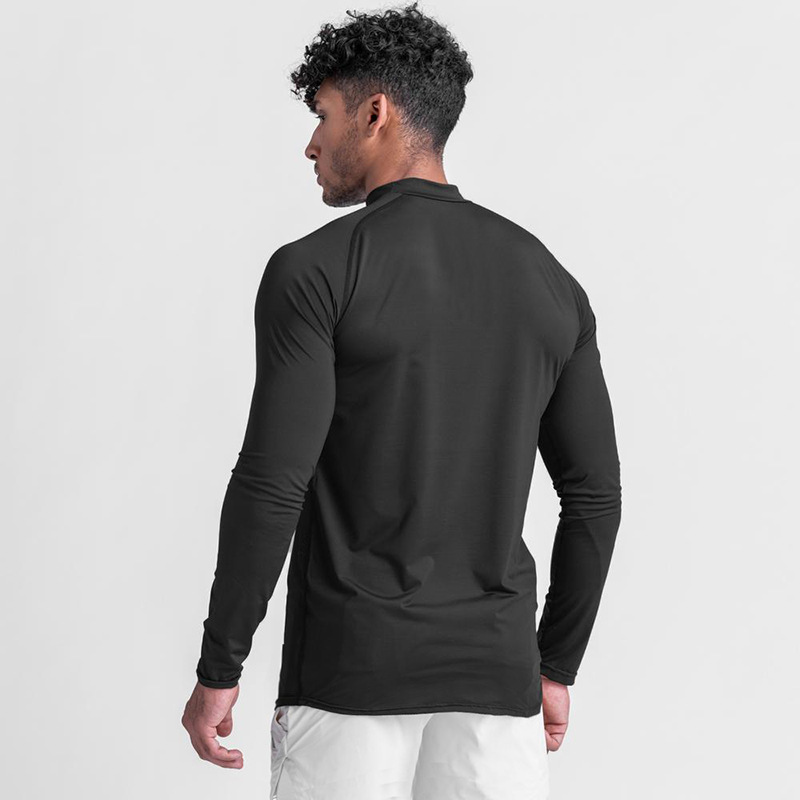 T-shirt da uomo a maniche lunghe a collo alto, sportiva, da corsa, elastica, aderente, ad asciugatura rapida, con colletto alla coreana, base da basket_voghion.com