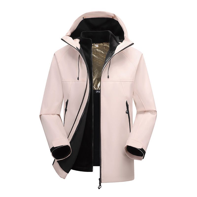 Mountain Style Hard Shell For Men Women, 3-in-1 Spring And Autumn Color Block Hooded Windproof Waterproof Hiking Jacket_voghion.com