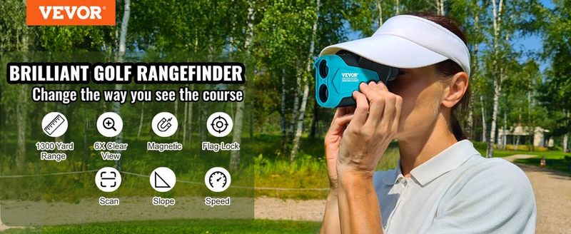 VEVOR Golf Rangefinder, 1300 Yards Laser Golfing Hunting Range Finder, 6X Magnification Distance Measuring, Golfing Accessory With External Magnet Mount, High-Precision Flag Lock, Slope, And Batteries_voghion.com