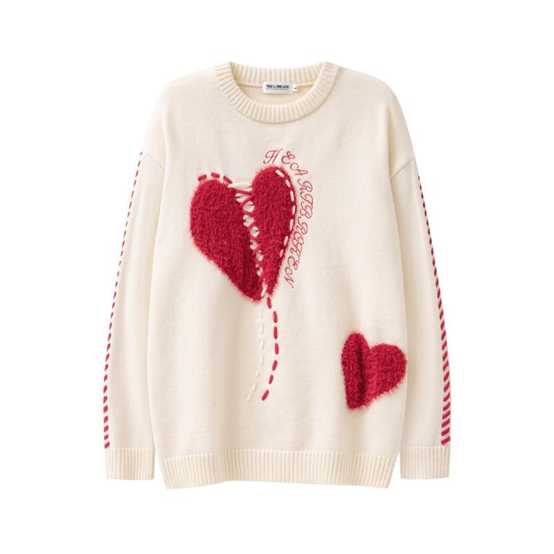 Vêtements pour hommes automne et hiver nouveau pull brodé en serviette d'amour hommes et femmes pull tricoté décontracté à manches longues en vrac col rond_voghion.com