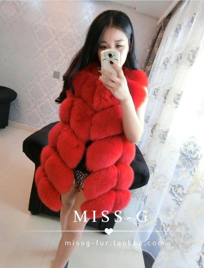 Damenmode-Imitat-Fuchshaarweste, Spleiß-Schlankheitsweste_voghion.com