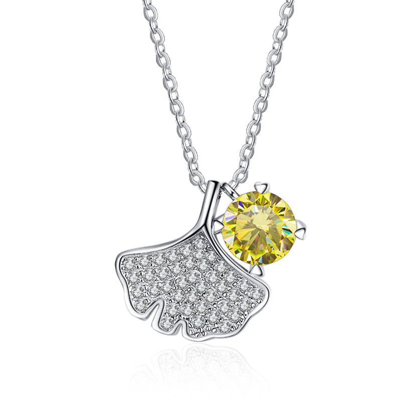 Ciondolo in moissanite verde a forma di foglia di ginkgo da 1,0 ct, da donna, in argento, regalo per Natale e San Valentino_voghion.com