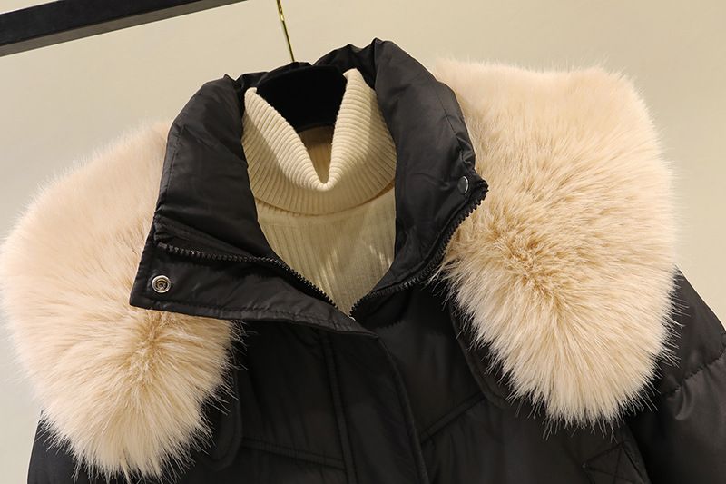 Damenbekleidung Winter neuer Stil modischer loser dicker Baumwollmantel stilvoller Daunenbaumwollmantel mit großem Pelzkragen kleiner schlanker Baumwollmantel für Damen_voghion.com