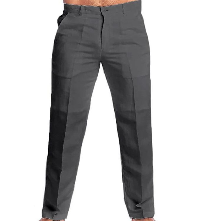 Herrenbekleidung 2024 Frühjahr und Sommer Neue einfarbige Leinen-Schrägtaschen-lose Freizeithose Spot Men_voghion.com