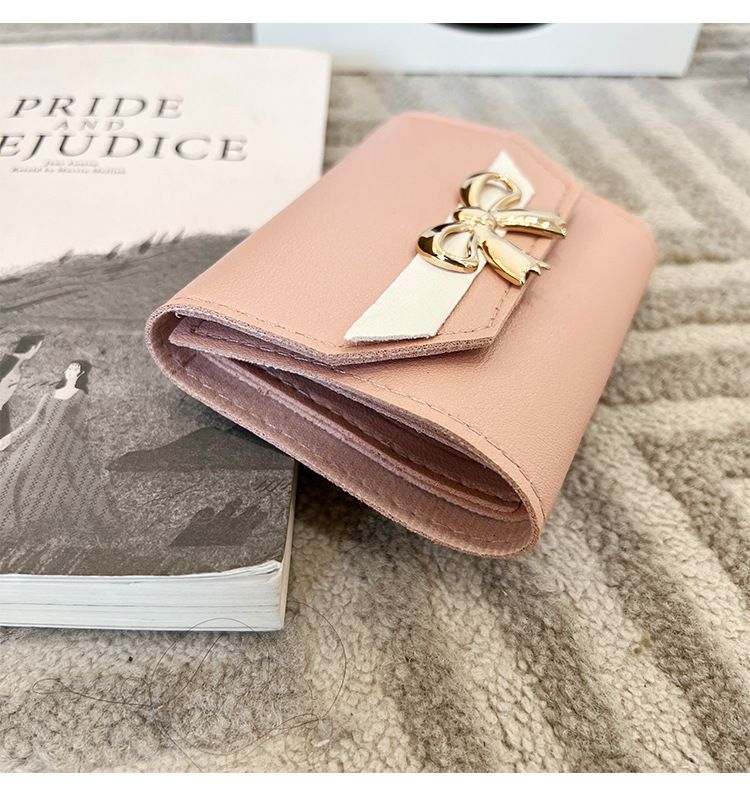 Nova bolsa feminina com decoração de laço - carteira fina com compartimento para vários cartões e proteção RFID (bolsa clutch elegante, disponível)_voghion.com