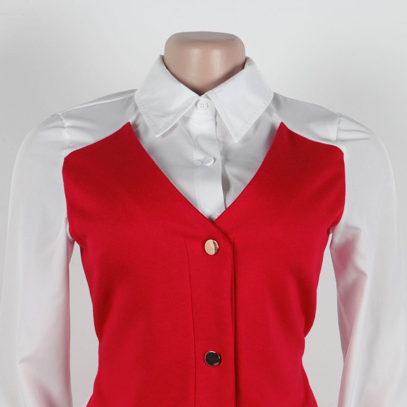 Dameskleding tweedelig overhemd vest stiksels trui broek pak tweedelig pak_voghion.com
