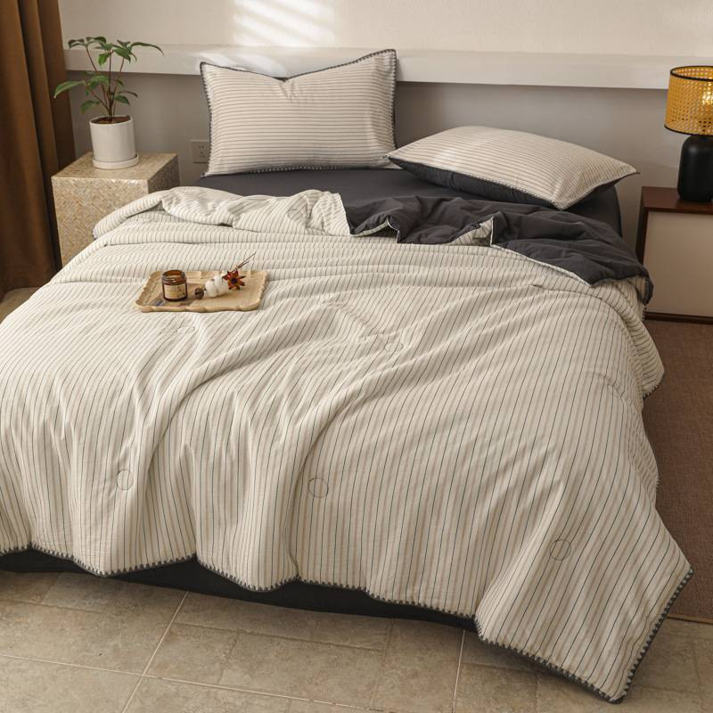 Cotton Summer Quilt With Shell Edging - Lightweight Air Conditioning Blanket Set (3/4-Piece Breathable Hypoallergenic Queen/King Size)_voghion.com