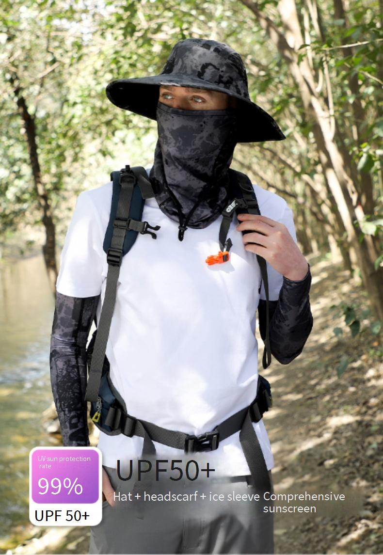 Outdoor-Bucket-Hut für Herren mit kühlenden Armstulpen und Gesichtsmaske – Sonnenschutz LSF 50+, leicht und atmungsaktiv zum Radfahren, Wandern, Reisen_voghion.com