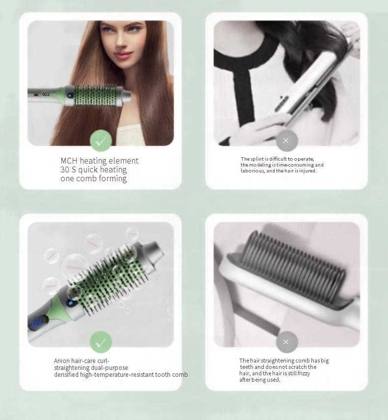 Ionen-Glättungskamm – Manueller Styler ohne Hitze für schadensfreies Haar Tragbare 2-in-1-Volumenbürste_voghion.com