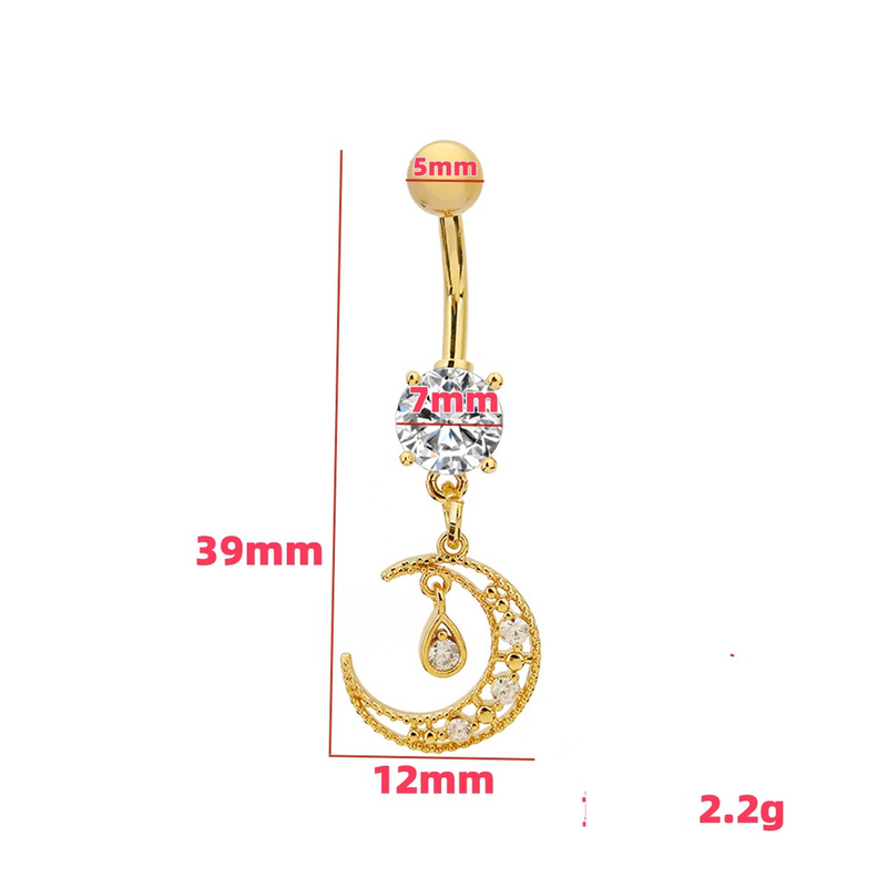 Piercing per ombelico con zirconi a forma di luna e goccia d'acqua - Elegante gioiello da piercing per la danza del ventre_voghion.com