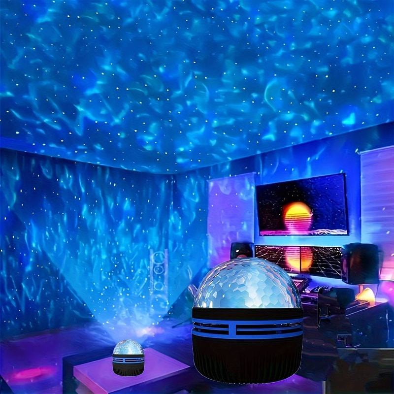 Proyector de estrellas, para proyector de galaxias, proyector de olas oceánicas, proyector de luz nocturna para dormitorio, con 7 patrones de color y control remoto, alimentación por USB, Navidad_voghion.com