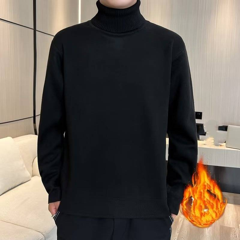 Maglione da uomo con collo alto e fodera in pile – Pullover oversize in maglia (8 colori, calore invernale)_voghion.com