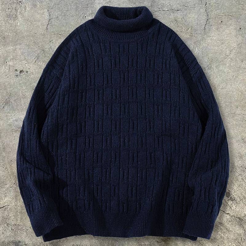 Herren-Strickpullover mit hohem Kragen – Übergroßer Zopfmusterpullover mit dezentem Jacquard, 94 % Polyester und 6 % Wollmischung (S/M/L/XL)_voghion.com