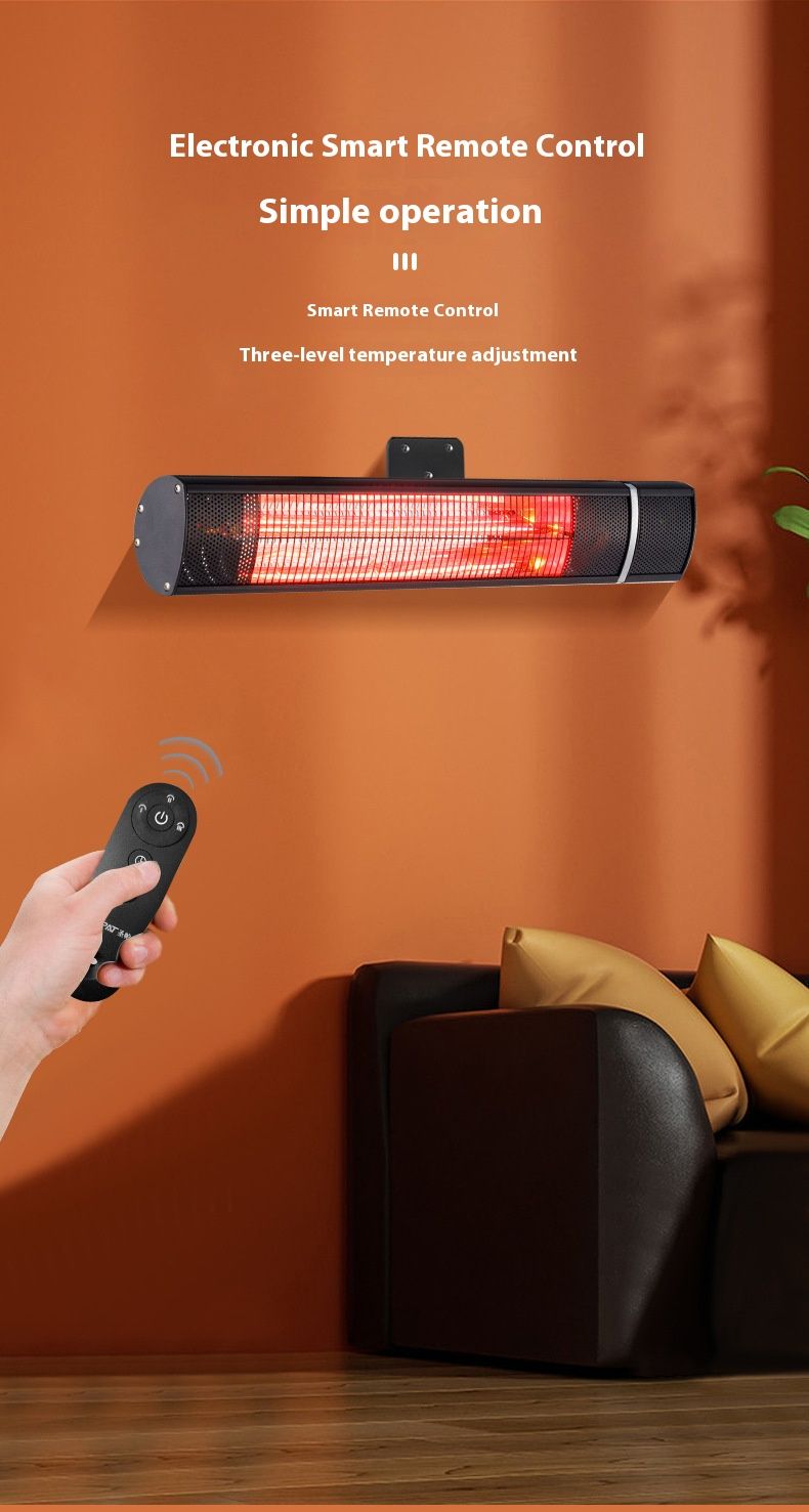 An der Wand montierter Terrassenheizer für den Außenbereich, 2000 W elektrischer Heizstrahler aus Goldgraphen mit Fernbedienung und verstellbarem Ständer, 3 Heizstufen und 2-8-Stunden-Timer_voghion.com
