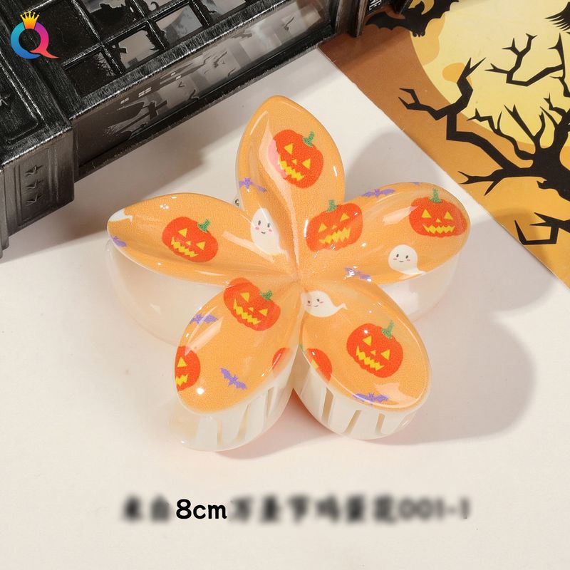 Multiple Pattern And Color Options For Halloween Pumpkin Skull Witch UV Print Frangipani Clip Girls Headdress_voghion.com
