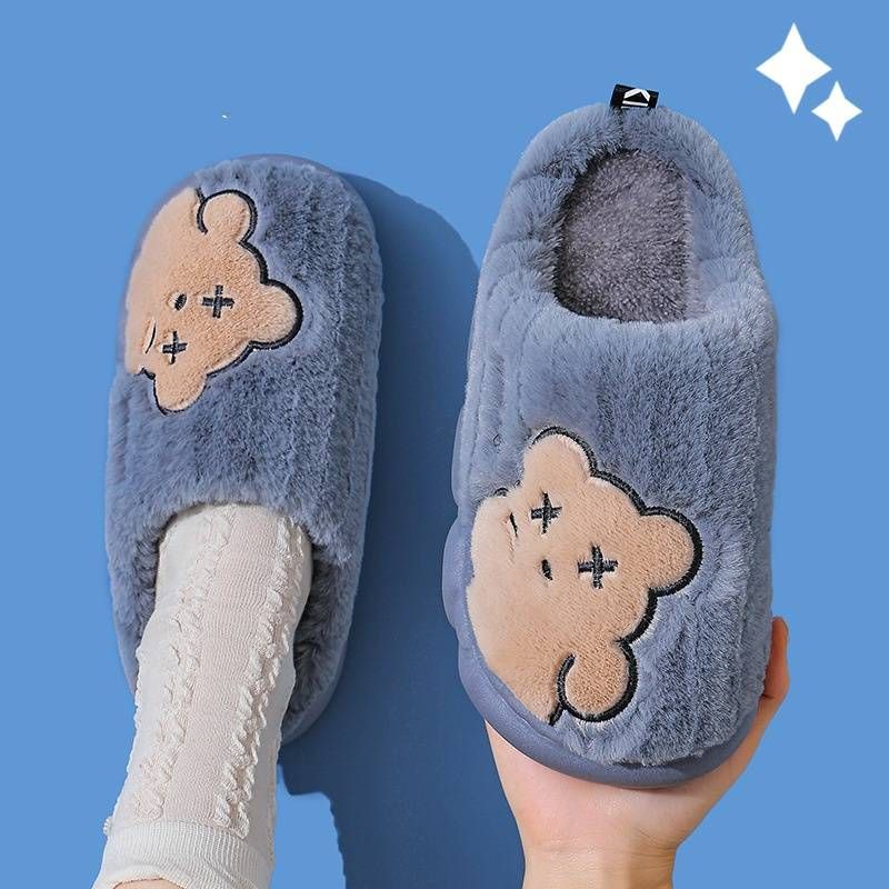 Ciabatte invernali unisex – Scarpe da interno con fodera in peluche e suola antiscivolo (disegno a forma di orso, apertura posteriore/chiusa, taglie dalla 24 alla 45)_voghion.com