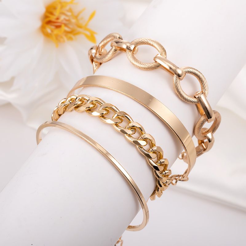 New Combination Fashionable And Simple Gold Wide Opening 4-piece Set Bracelet_voghion.com