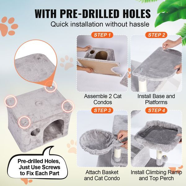 Cat Tree 68.5' Cat Tower For Indoor Cats With Cat Condos Scratching Post_voghion.com