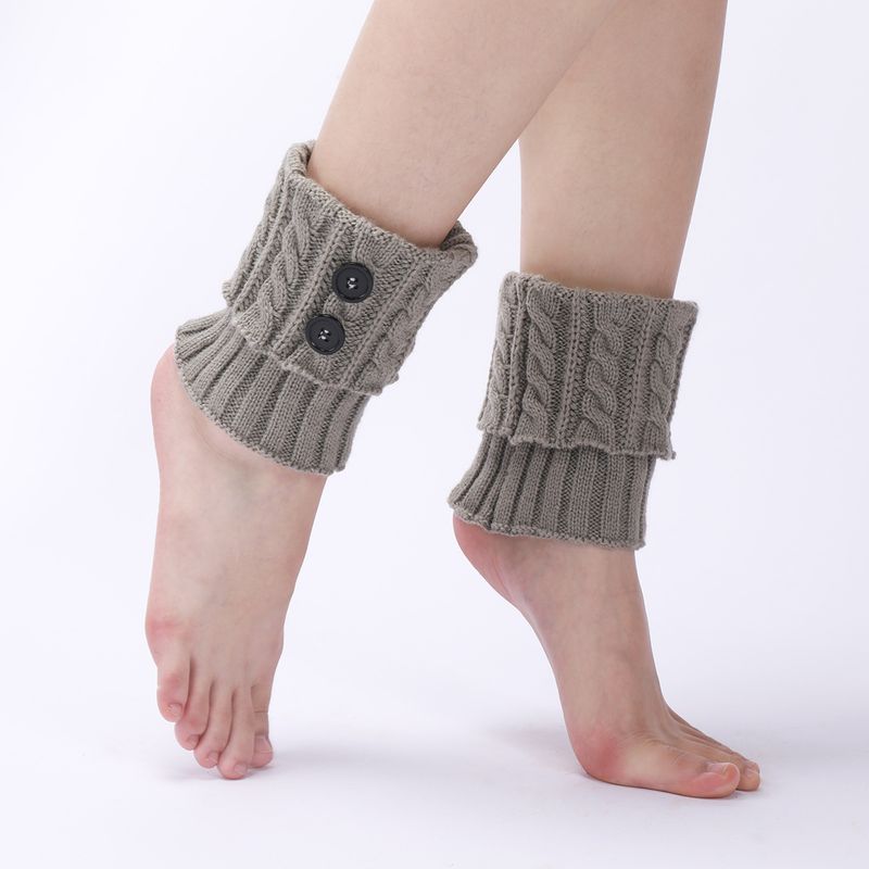 Bottes chaudes en laine neuve pour femmes, couvre-pieds, tricot d'automne et d'hiver, torsades de pâte frite, bouton, jambe courte, protège-genoux_voghion.com