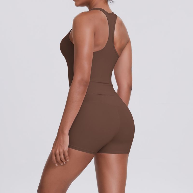 Neues, doppelseitiges, gebürstetes, einfarbiges, eng anliegendes Racerback-Sport-BH-Set für Laufen, Fitness und Yoga für Damen_voghion.com