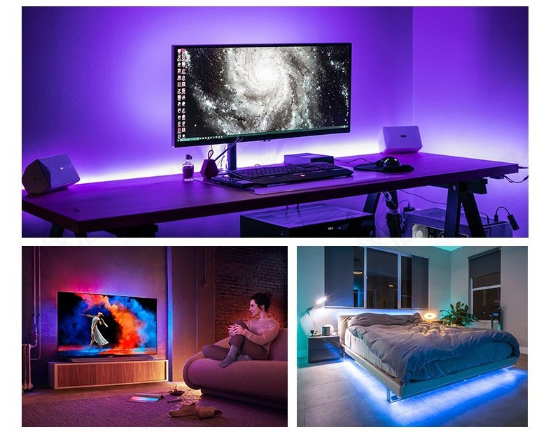 Juego de tiras de luces LED de 24 V, autoadhesivas, 3535 RGB, con música y Bluetooth, 44 teclas_voghion.com
