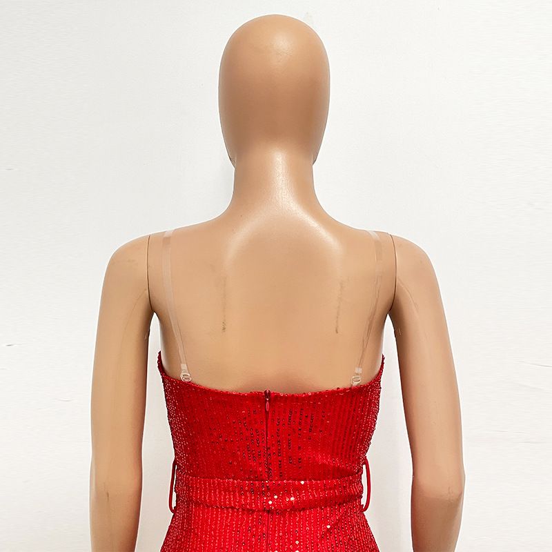 Dametøj Ærmeløs pailletterbæltejumpsuit ensfarvet tubetop rygløs jumpsuit_voghion.com