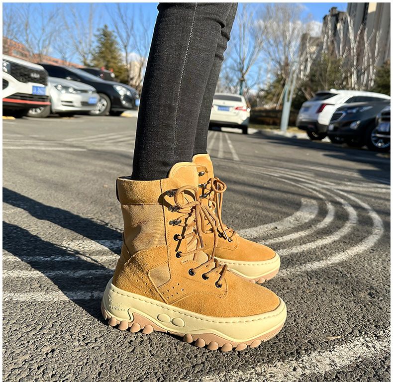 Damen Schneestiefel Wasserdicht Schneestiefel Wolle Schnee 2025 Winter Damen Echtleder Fell Integrierte Warme Verdickte Sohle Rutschfeste Martin Kurze Stiefel_voghion.com