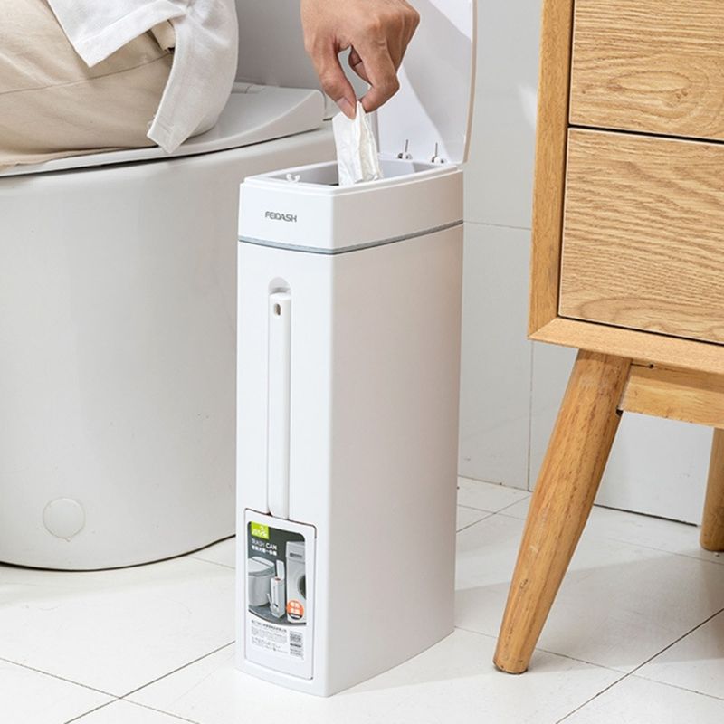 Slim Can Small Spaces met schoonmaakborstel, deksel en toiletborstel - Perfect voor vuilnisbak in de badkamer_voghion.com
