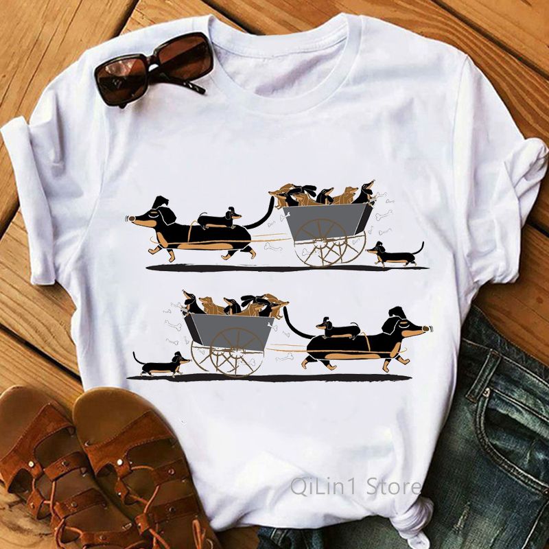 hot selling Ik hou van mijn teckel grafische T-shirts Vrouwen Grappige witte korte mouw top Vrouwelijke T-shirt Dame T-shirt Hondenliefhebber Verjaardagscadeau_voghion.com