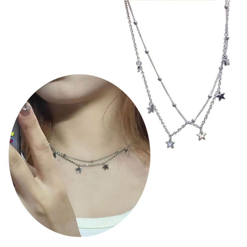 Bereit Lager Stern-Förmigen Perlen k Kette Modische Neck Schmuck Y2K Halskette Doppel Schicht Halsband Geschenk für Mädchen X3UD_voghion.com