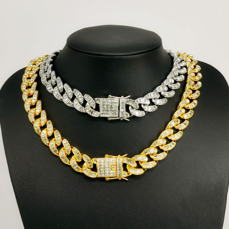 Unisex 16mm Prostokątny Szklany Naszyjnik Modny Kubański Łańcuch Pełen Diamentów Oryginalny Design Stop Styl Hip Hop_voghion.com