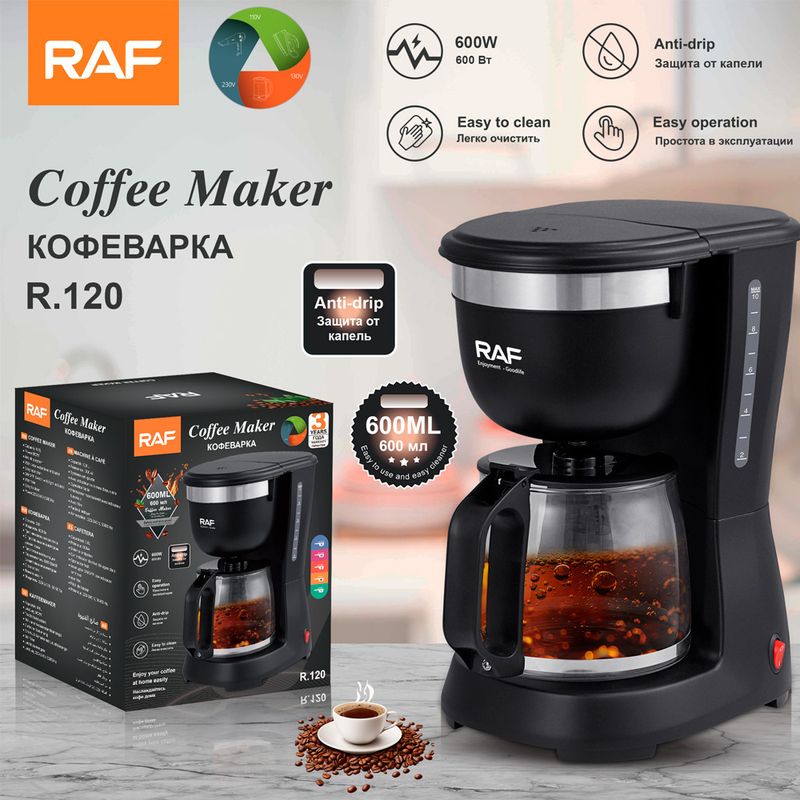 Macchina per caffè americano automatica RAF, caffettiera moka da 600 ml per uso domestico, macchina compatta per camera da letto o ufficio, funzionamento semplice, spina UK/UE_voghion.com