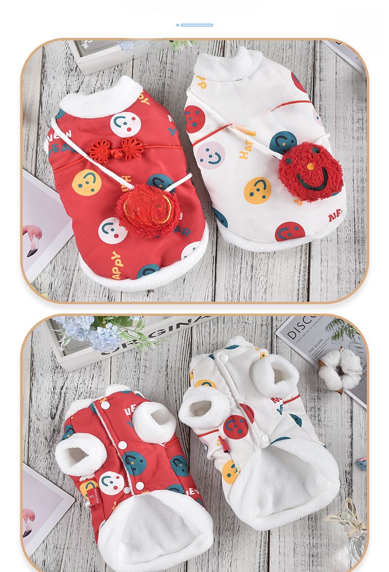 I produttori forniscono vestiti per cani con faccina sorridente per capodanno, vestiti per cuccioli, Teddy Corgi, vestiti in pile polare per animali domestici_voghion.com