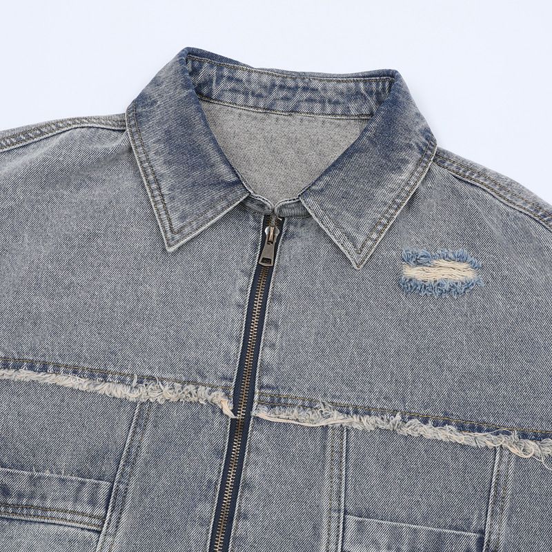 Herrenbekleidung Retro Raw Edge Distressed Ripped Denim Reißverschlussjeans Trendy Loose Casual Vielseitige Arbeitskleidung Männer und Frauen Anzüge_voghion.com